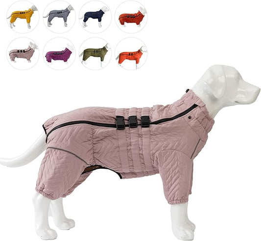Warm Dog Coat Double Layers Dog Vest, 4 Legs Covered Windproof Waterproof Reflective Warm Dog Vest Outdoor Skating Dog Costume for Small Medium Large Dogs Lotus Pink XL
