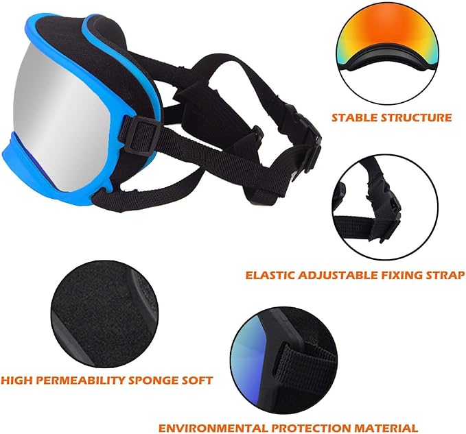 Small Dog Sunglasses with Adjustable Strap UV Protection, Winproof Dog Puppy Sunglasses, Suitable for Small Dog Pet Glasses, Dogs Eyes Protection，Soft Dog Goggles