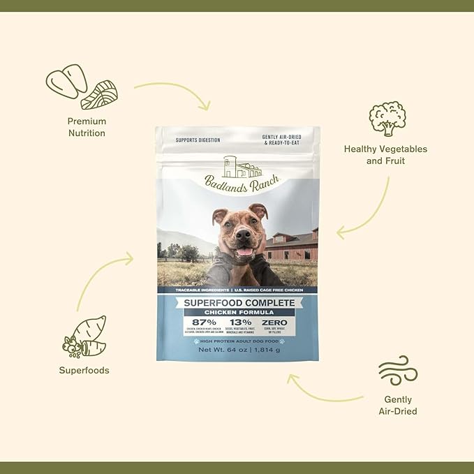 by Katherine Heigl- Superfood Complete, Air-Dried Adult Dog Food - High Protein, Zero Fillers, Superfood Nutrition (64 Ounce (Pack of 4), Chicken)