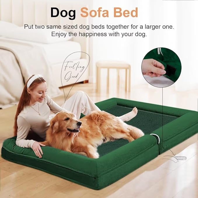 Large Dog Bed Orthopedic Washable: Beds Bolster XL Bed Medium Large Dogs Egg Crate Foam Couch Sofa Waterproof with Removable Cover - Emerald