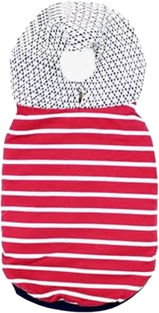 Parisian Pet Basic Dog Hoodie – Lightweight Red Striped Pom Pom Hoodie - Dog Sweatshirt – Pullover Hoodies for Dogs with Leash Hole and Pockets – Dog Clothes for Medium Dogs - M