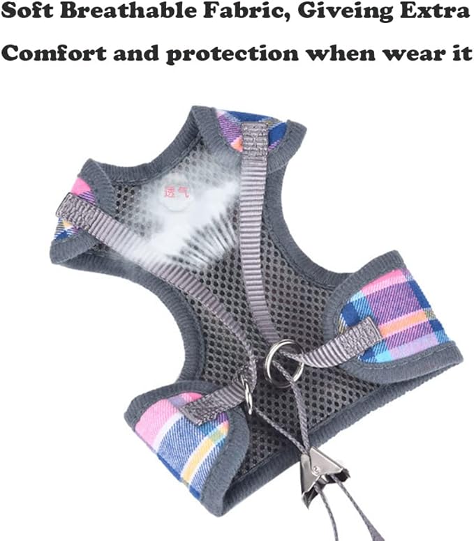Dog Harness and Leash Set, Soft Mesh No Pull Dog Cat Harness Vest with Bowtie Bell for Small Dogs Puppy and Cats Outdoor Training and Running Classic Plaid Pattern (Large(13.7"-19.6"),Colourful Plaid)