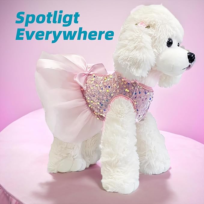 Dog Princess Formal Dress for Small Dogs Girl,Sparkling Sequins Sweet Pet Clothes Wedding Birthday Party Puppy Dresses,Cat Apparel Accessories Costumes Outfit Skirt Pink (Pink, Medium)
