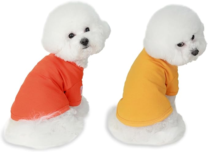 Koneseve Dog Shirts Breathable Cotton Dog Clothes Stretchy T-Shirt for Small Medium Large Dogs Cat Shirt Soft Puppy Outfit Kitten Apparel Pet Pullover Tee Blank Sweatshirt 2-Pack Yellow & Orange 2XL