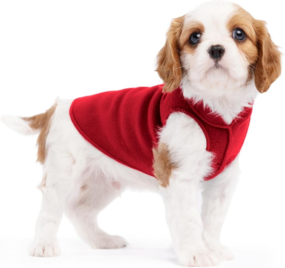 Stretch Fleece Dog Coat, Stretchy Pet Sweater, Machine Washable Pullover for Winter and Fall, Red, 4