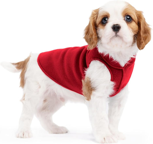 Stretch Fleece Dog Coat, Stretchy Pet Sweater, Machine Washable Pullover for Winter and Fall, Red, 4