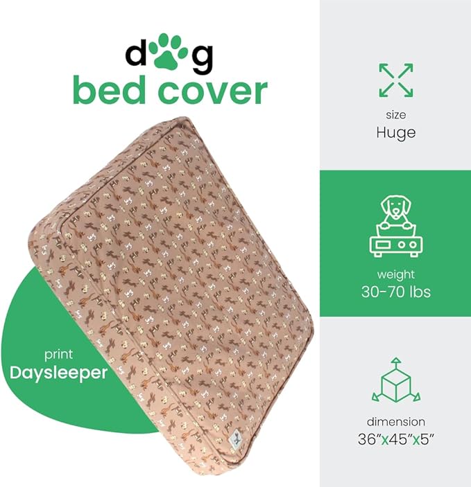Molly Mutt Huge Dog Bed Cover - Daysleeper Print - Measures 36”x45”x5’’ - 100% Cotton - Durable - Breathable - Sustainable - Machine Washable Dog Bed Cover