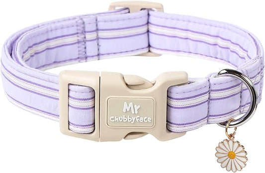 Cotton Dog Collar, Cute Lavender Summer Puppy Collar with Plastic Buckle, Adjustable Soft Natural Fabric Pet Collar for Small Medium Large Dogs