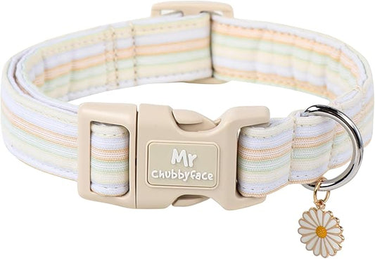 Cotton Dog Collar, Cute Orange Summer Puppy Collar with Plastic Buckle, Adjustable Soft Natural Fabric Pet Collar for Small Medium Large Dogs