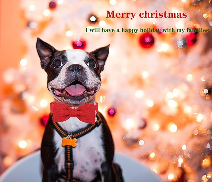 DOGWONG Hemp Cotton Dog Collar with Bow, Christmas Red Pet Collar Durable Adjustable Puppy Collar for Small Medium Large Dogs