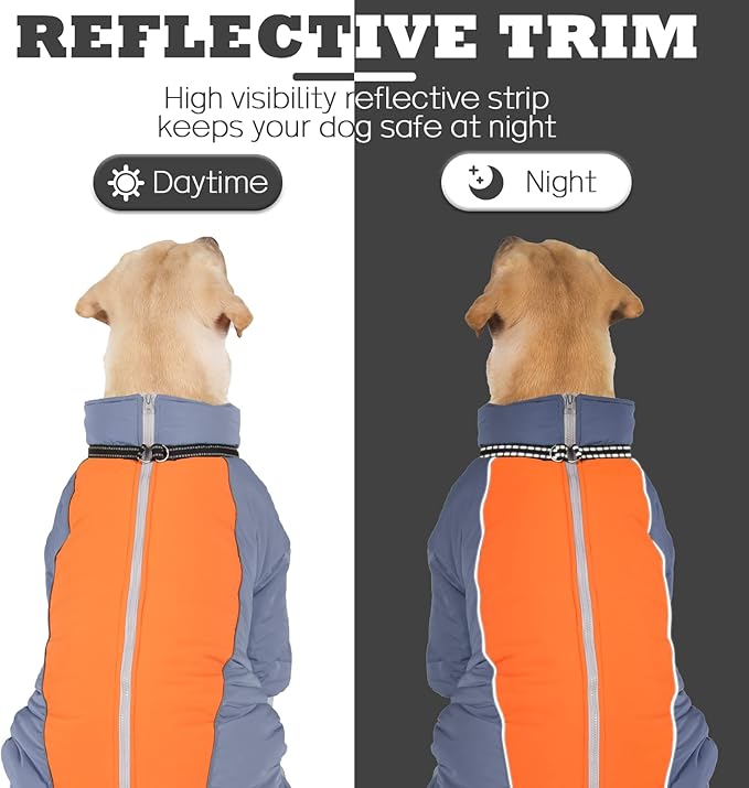 Toasty Warm Fullbody Snowsuit for Dog, Outdoor Windproof Coat with Leash Ring, Zip Up Reflective Thick Dog Snow Jacket, HazeBlue, 22