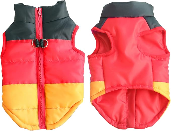 Idepet Pet Dog Cat Coat with Leash Anchor Color Patchwork Padded Puppy Vest Jacket Teddy Chihuahua Costumes Pug Cloth XS S M L (Small (Pack of 1), Yellow)