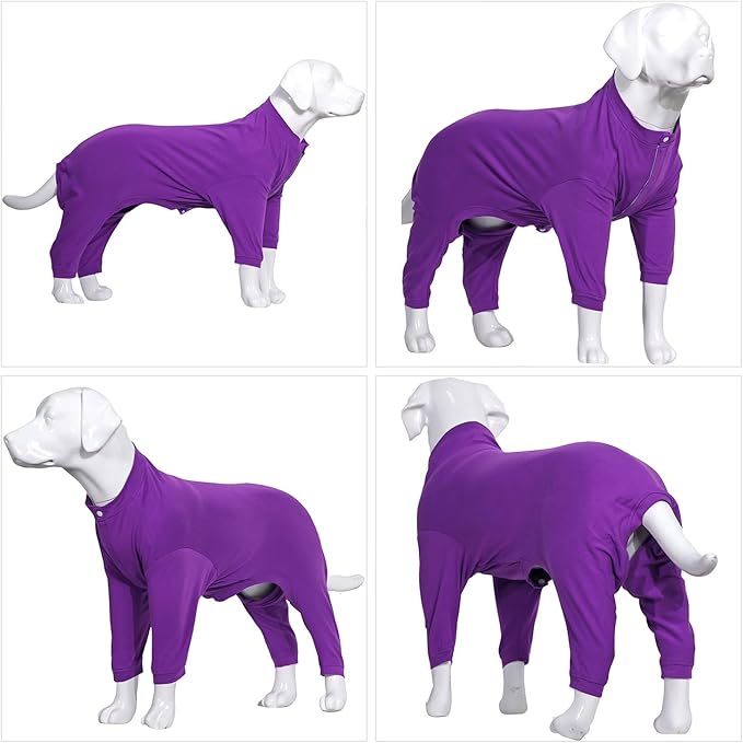 Lovelonglong Four Feet Dog Lightweight Pajamas, Pure Cotton Dog Jumpsuits 4 Legs Dog Onesies T-Shirt Stylish PJS Puppy Costume for Large Medium Small Dogs Purple XS