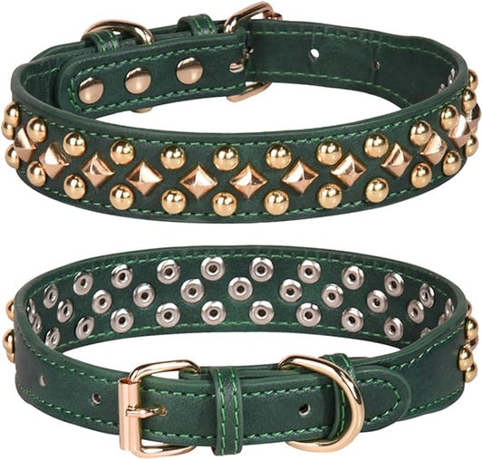 Spiked Dog Collar Soft Pu Leather Mushrooms Rivet Spike Studded Puppy Adjustable Pet Collars for Small Breeds (XS, Green3)
