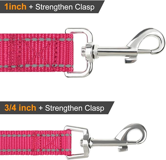 Joytale Double-Sided Reflective Dog Leash, 6 FT/5 FT/4 FT, Padded Handle Nylon Heavy Duty Leashes for Medium & Large Dogs Walking, Hotpink, 5FT
