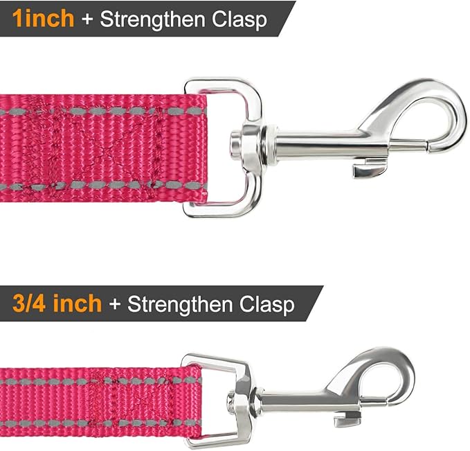 Joytale Double-Sided Reflective Dog Leash, 6 FT/5 FT/4 FT, Padded Handle Nylon Heavy Duty Leashes for Medium & Large Dogs Walking, Hotpink, 4FT