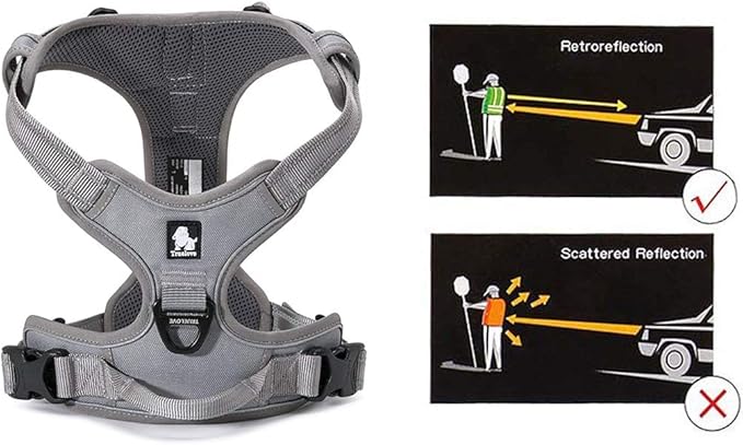 Soft Front Dog Harness .Best Reflective No Pull Harness with Handle and 2 Leash Attachments
