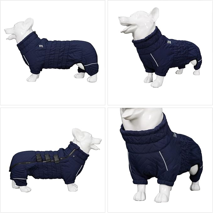 Lovelonglong Warm Dog Coat Double Layers Dog Vest, 4 Legs Covered Windproof Waterproof Reflective Warm Dog Vest Outdoor Skating Dog Costume for Corgis Dachshund Dog Navyblue D-S