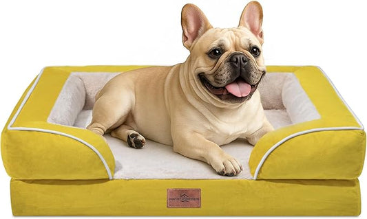 Comfort Expression Small Dog Beds Waterproof Orthopedic Foam Dog Sofa Beds for Medium Dogs Comfy Pet Bed with Washable Removable Cover & Non-Slip Bottom(Small,Spicy Mustard)