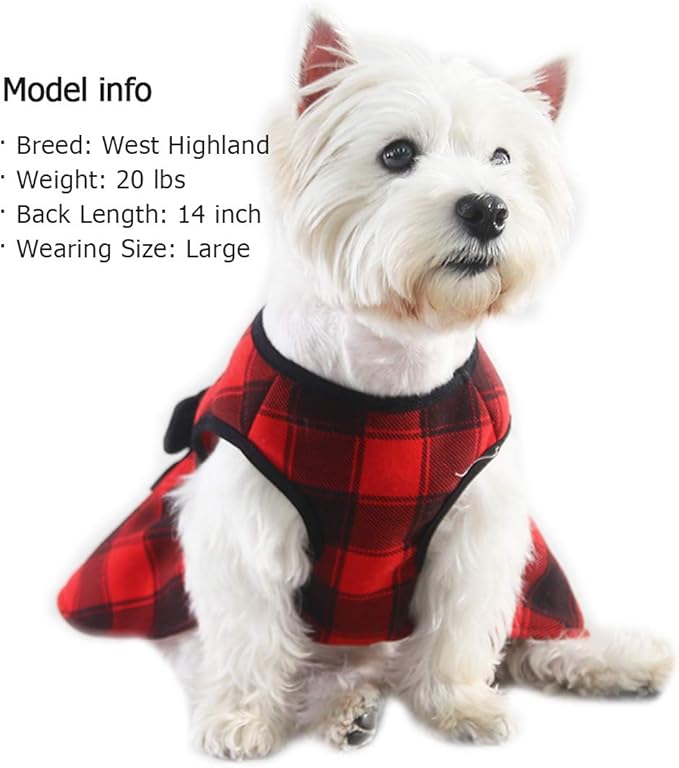 KYEESE Christmas Dog Dress Red Buffalo Check Small Dog Dresses with Bowtie for Holiday
