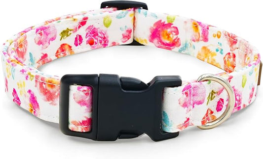 Tunkoo Flower Dog Collar, Cute Adjustable Premium Cotton Collar Durable Plastic Buckle for Small Medium Large Boys Girls Dogs, S