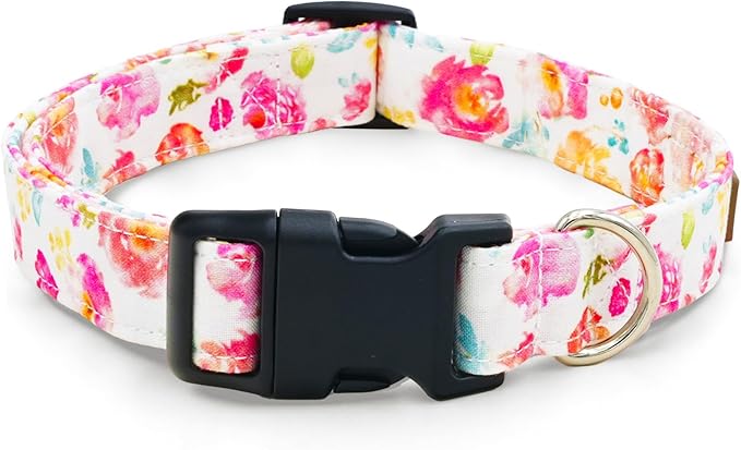 Tunkoo Flower Dog Collar, Cute Adjustable Premium Cotton Collar Durable Plastic Buckle for Small Medium Large Boys Girls Dogs, L