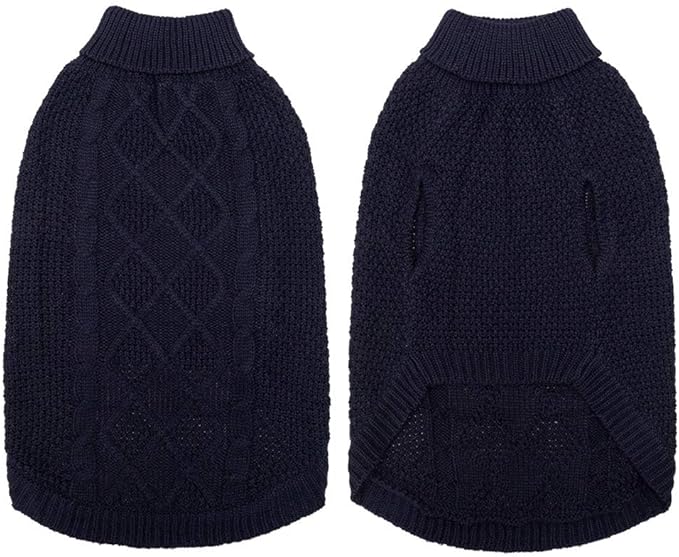 Mihachi Turtleneck Dog Sweater - Winter Coat Apparel Classic Cable Knit Clothes with Leash Hole for Cold Weather, Ideal Gift for Pet in New Year Medium