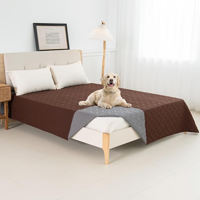 BOCTOPUG Dog Bed Cover for Pets Blankets Rug Pads for Couch Protection Waterproof Bed Covers Dog Blanket Furniture Protector Reusable Changing Pad (Dark Grey+Brown, 52"x82")