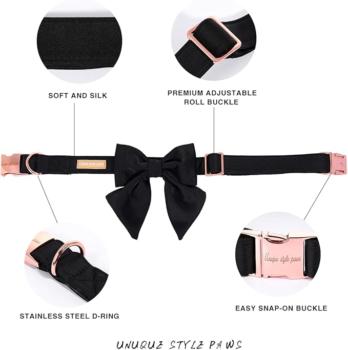 Unique Style Paws Silk Black Color Adjustable Durable Wedding Bow Tie Collar for X-Large Dogs