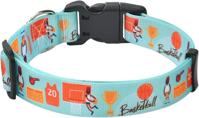 Dog Collar with Bohemia Floral Tribal Geometric Patterns - Soft Ethnic Style Collar Adjustable for Small Medium Large Dogs(Basketball,XS)