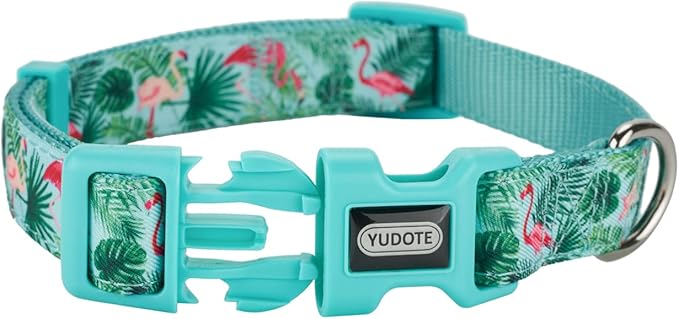 Flamingo Pattern Dog Collar, Nylon Webbing Plus Polyester Ribbon 2 Layers, for Small Dogs(Small,Flamingo)