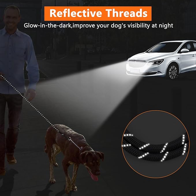 NTR Long Dog Leash, 20FT Check Cord with Swivel Lockable Hook and Comfortable Padded Handle for Reflective Dog Leash for Small Medium and Large Dogs Walking Training Hiking Camping Playing Grey