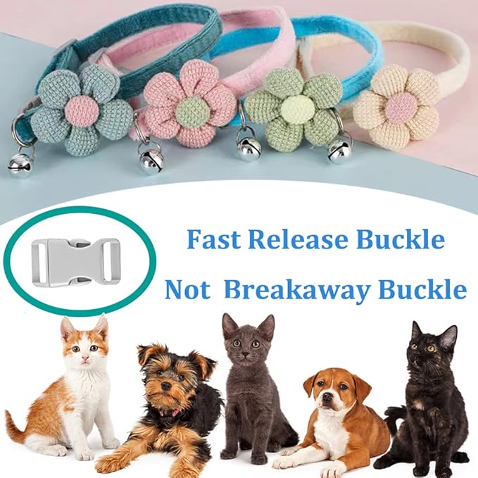 Small Dog Collar with Flower, Puppy Collars for Litter, XS Dog Collars for Small Dogs with Bell for Girl Boy Little Dog (Pink)