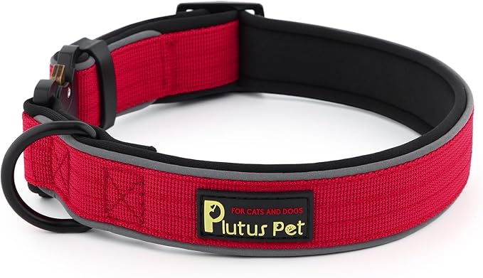 Plutus Pet Tactical Dog Collar, Reflective, Adjustable Heavy Duty Dog Collar, Soft Padded and Comfortable, for Small Medium and Large Dogs (Red, L)