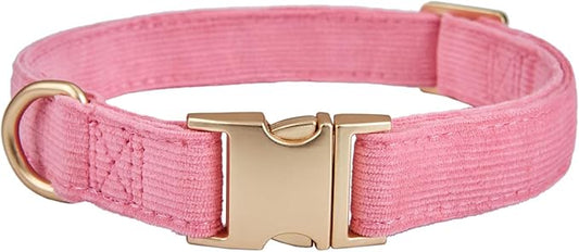 Soft Dog Collar with Metal Buckle Adjustable Durable Comfort Cotton Corduroy Collars for Large Medium Small Dogs Velvet Dog Collars, Pink