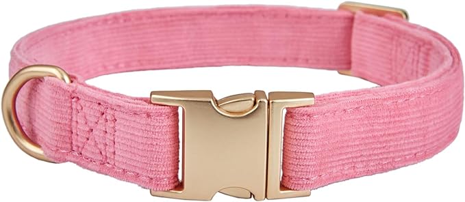 Soft Dog Collar with Metal Buckle Adjustable Durable Comfort Cotton Corduroy Collars for Large Medium Small Dogs Velvet Dog Collars, Pink