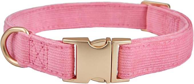 Soft Dog Collar with Metal Buckle Adjustable Durable Comfort Cotton Corduroy Collars for Large Medium Small Dogs Velvet Dog Collars, Pink