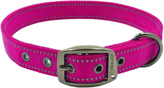 Max and Neo MAX Reflective Metal Buckle Dog Collar - We Donate a Collar to a Dog Rescue for Every Collar Sold (Large, Pink)