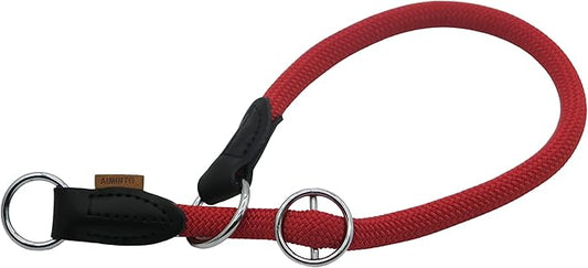 Braided Round Martingale Dog Collar, Training Collar with Slidable Stop Ring - Ideal for Medium/Large Dogs (M+(1/2") - 18" Long, Red)