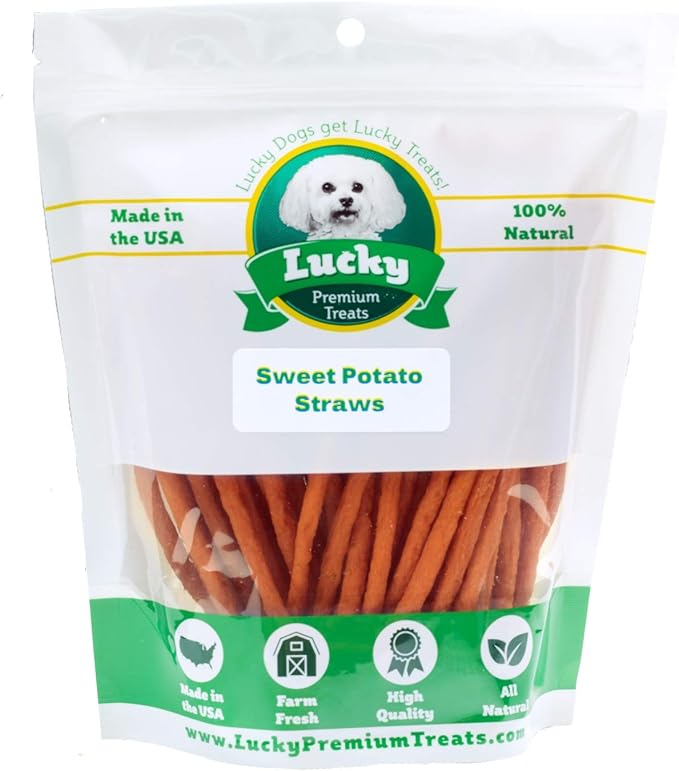Lucky Premium Treats Sweet Potato Straws Sweet Potato Dog Treats 13oz. – All Natural Chewy Veggie Dog Treats Small Dogs & Medium Dogs – Training Reward Made in USA – Shareable Small Dog Treats