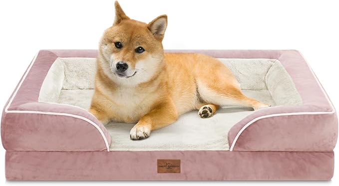 Comfort Expression Large Dog Beds Waterproof Orthopedic Foam Dog Sofa Beds Comfy Pet Bed with Washable Removable Cover & Non-Slip Bottom(Large,Pink)