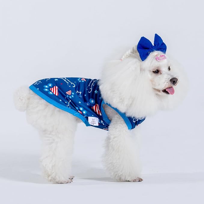 CuteBone 4th of July Dog Shirts 2-Pack Soft Pet Clothes Breathable Summer Vest for Small Puppy and Stretchy Cat Apparel 2BX17L