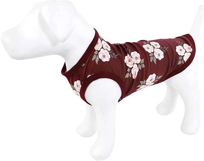 Luvable Friends Dog Pet Dog and Cats Cotton T-Shirts 2pk, Burgundy Floral Botanical, X-Small