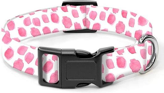Dog Collar, Cute Dog Collar for Small Medium Large Dogs, Personalized Adjustable Soft Pet Collars with Quick Release Buckle for Walking Running, Cute Pink Polka Dots