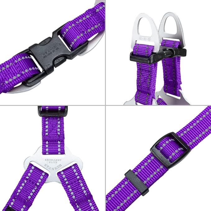 EXCELLENT ELITE SPANKER No Pull Dog Harness Adjustable Nylon Step-in Easy Pet Vest Chest Strap with Reflective and Leash Ring for Small Medium Large Breed Dogs Training Walking(Purple-L)