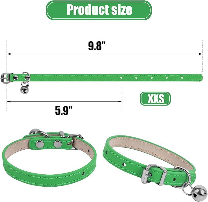 XXS Teacup Dog Collar, Green, 3/8 inch Width