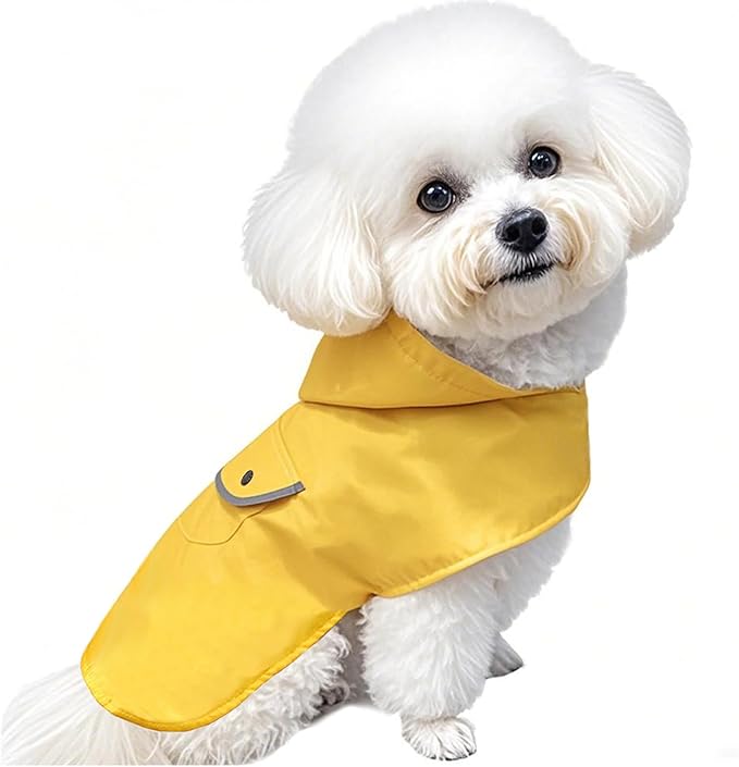 Small Dog Raincoat Puppy Dogs Rain Jacket Reflective Lined Breathable Poncho Rainwear Waterproof Pet Clothes Pocket Hooded Leash Hole Adjustable Puppy,Yellow,XS,Back Length 6.3 Inch