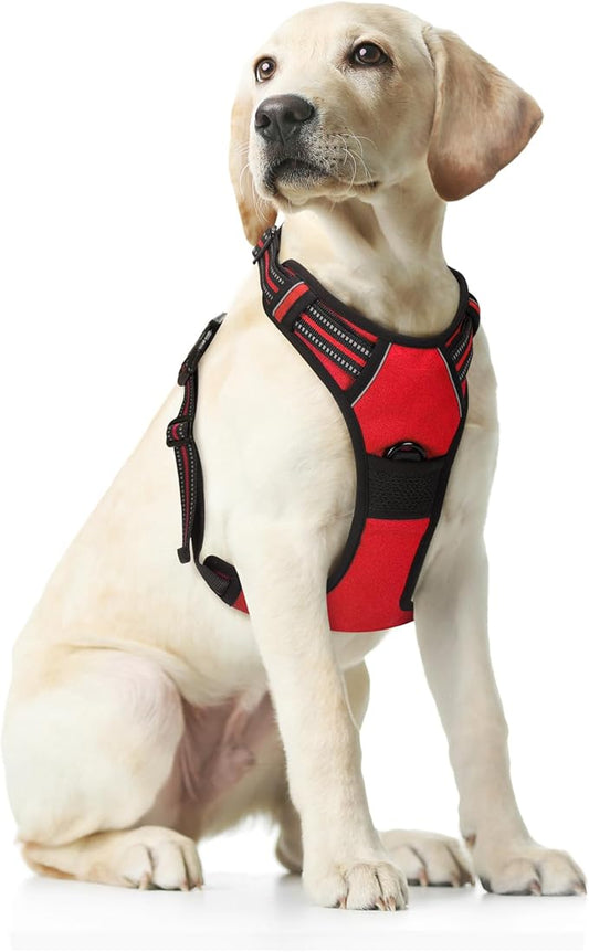 Funfox Dog Harness No Pull, Adjustable Pet Vest Harness Red XL with Handle, 2 Leash Clips for Daily Walking Easy Control, Soft Durable Reflective Comfortable for X-Large Breed Dogs