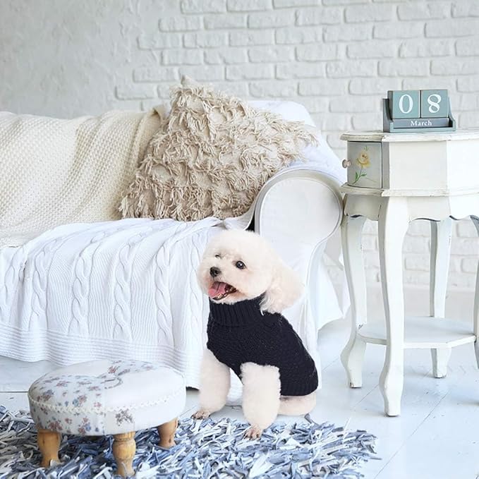 Mihachi Turtleneck Dog Sweater - Winter Coat Apparel Classic Cable Knit Clothes with Leash Hole for Cold Weather, Ideal Gift for Pet in New Year X-Small