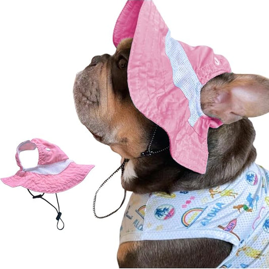 Dog Outdoor Hat with Ear Hole Round Brim Summer Dog Puppy Cat Suncare Cooling Bucket Hat Cute Active Sun Protection Pet Caps (Pink, Medium)